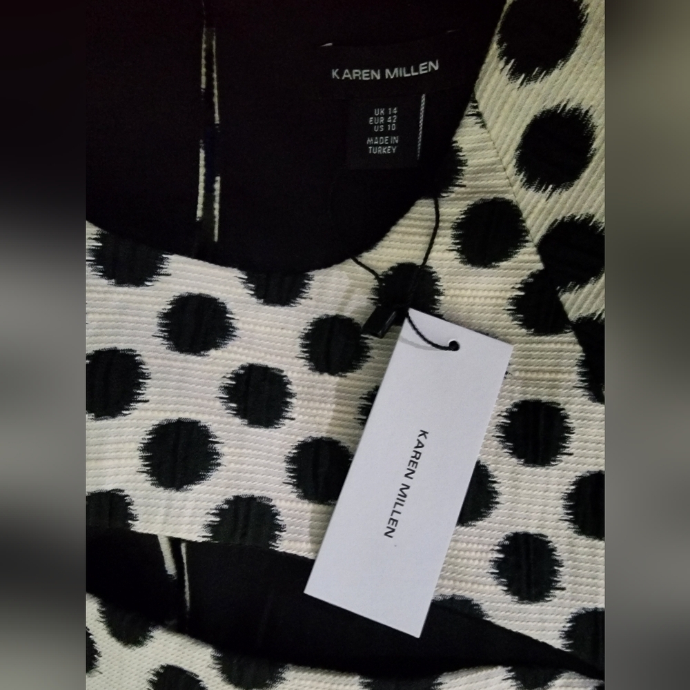 Karen Millen Spot Jacquard Full Skirted Tailored Midaxi Dress Black Polka Dot 10 - Picture 5 of 15